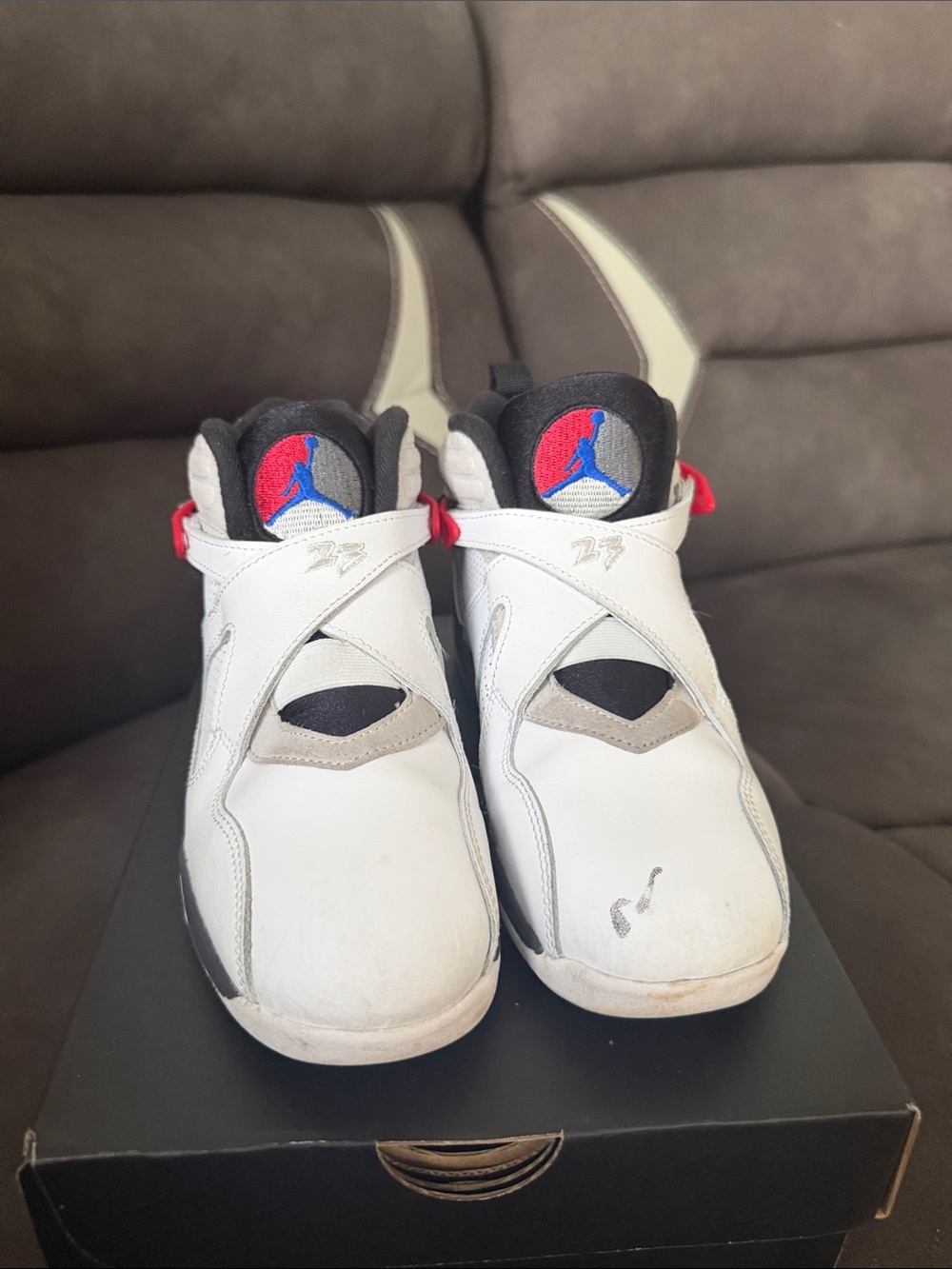 Jordan 8 Retro Kids White/Black/Red Basketball Sneakers